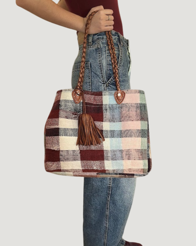 Sac en couverture berbère Haïk, collection sacs ZliZ, hanses cuir tresse 