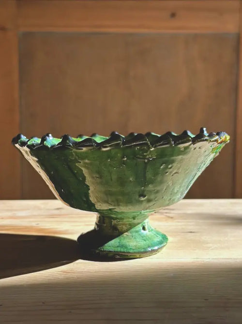 Saladier en céramique artisanale de Tamegroute, émaillé vert, fait main – vaisselle artisanale ZliZ