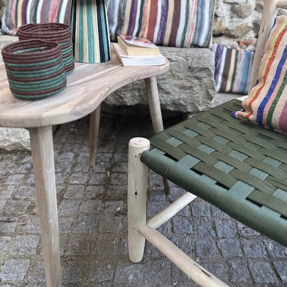 Table TABI, plateau en forme de cacahuète, noyer massif
