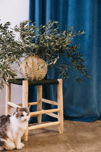 Alliant authenticité et design contemporain, le tabouret TAMARET est une pièce artisanale unique qui sublime les intérieurs naturels et bohèmes.
Son assise en fil de nylon tressé à la main s’accorde parfaitement avec la structure en bois brut, offrant une alliance subtile entre confort, légèreté et élégance brute.