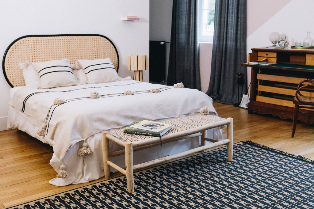 Banc en fil tressé et bois brut, OXI Ma boutique