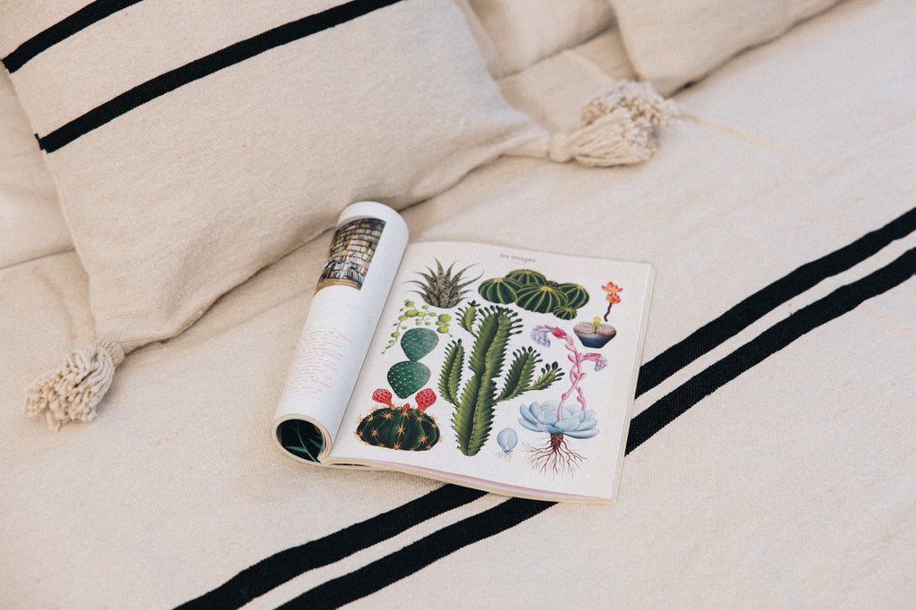 Tissé et confectionné à la main en coton brut sur un métier traditionnel marocain, le plaid ALMA apporte caractère et authenticité à votre intérieur.

Son élégance réside dans ses jeux de rayures noires sur fond écru, intemporels et raffinés.
Ses finitions soignées, rehaussées de pompons en font une pièce chaleureuse et unique.